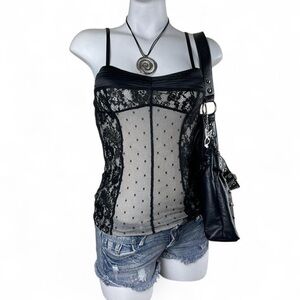 Moda International Black and Cream Lace Polka DotCamisole